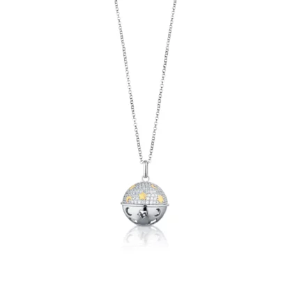 collana chiama angeli in argento bianco e giallo e zirconi