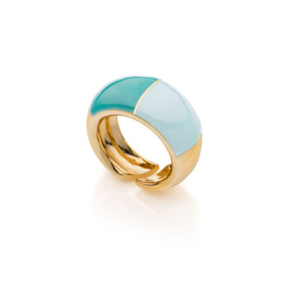 Anello in bronzo dorato con smalto azzurro