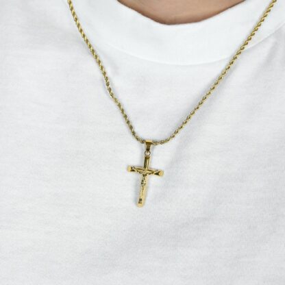 COLLANA UOMO IN ACCIAIO CON CROCIFISSO Gold - immagine 4